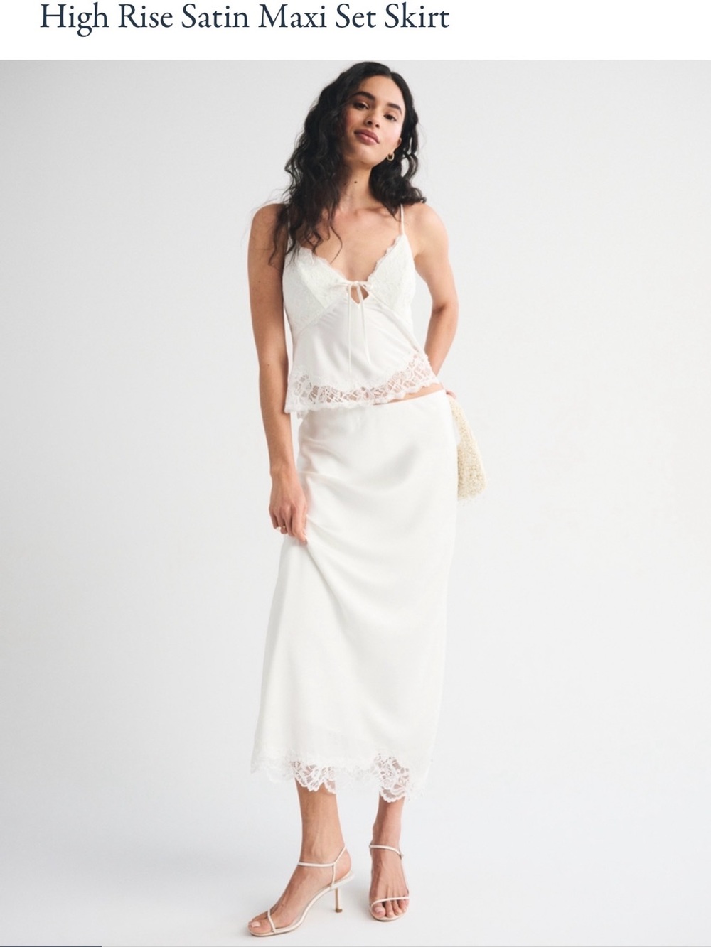 Abercrombie & Fitch Ivory Satin Lace Trim Camisole & Skirt Set